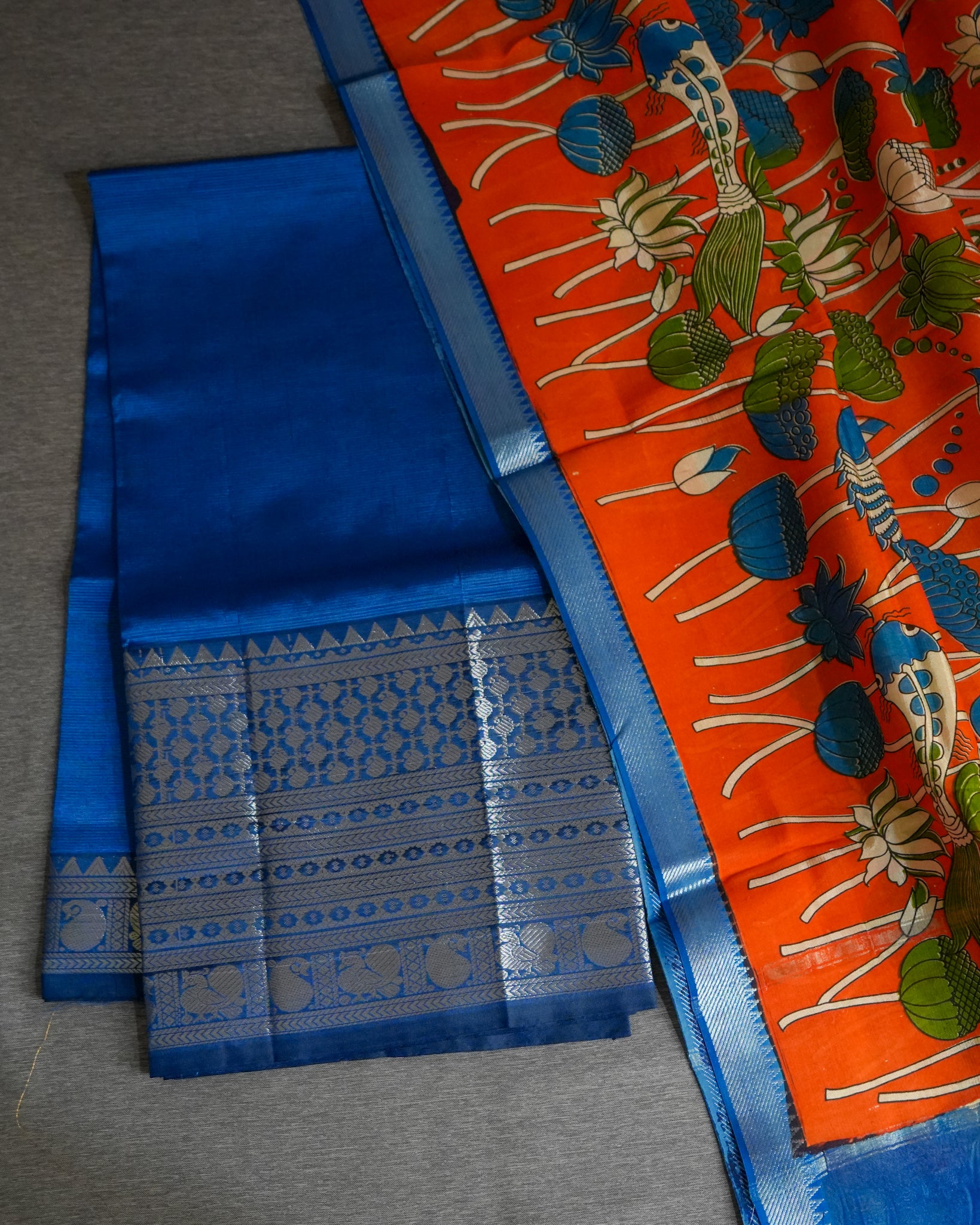 Mangalagiri Kanchi Border Unstitched Silk Top with Digital Print Silk Dupatta