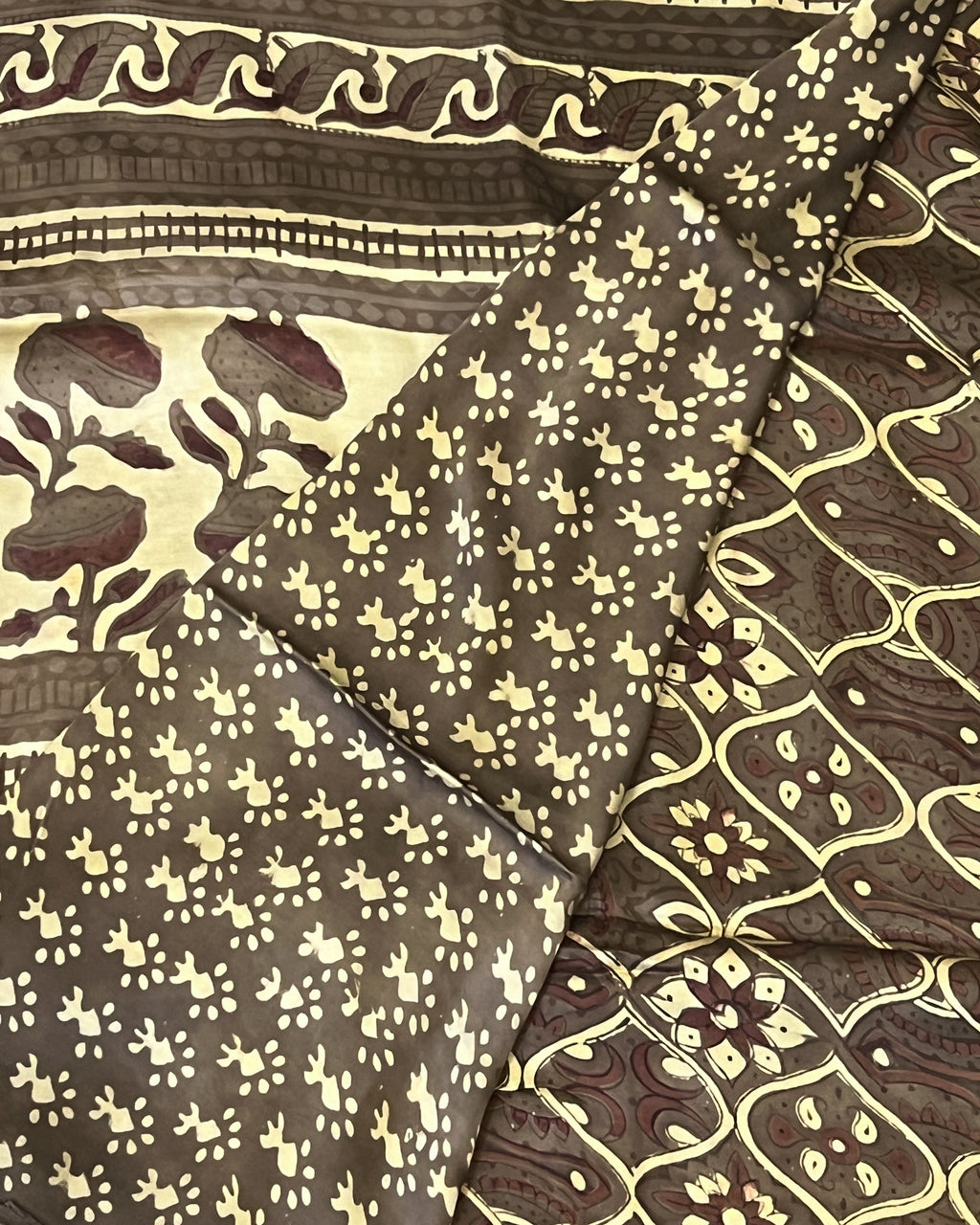 Pure Modal Silk Dark Brown Tones Hand Block Printed