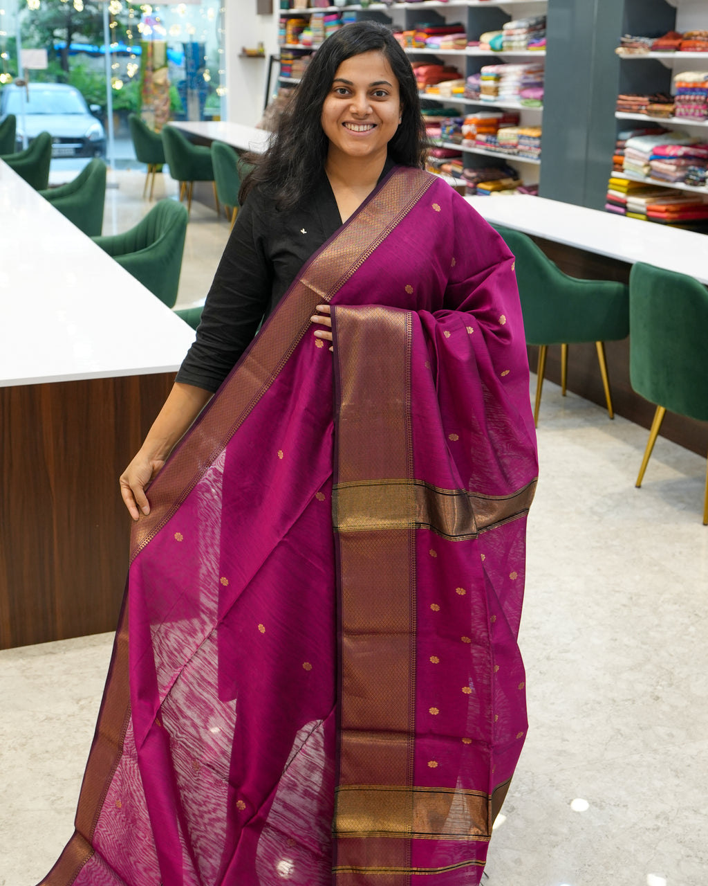 Pink Woven Pure Silk Cotton Maheshwari Saree