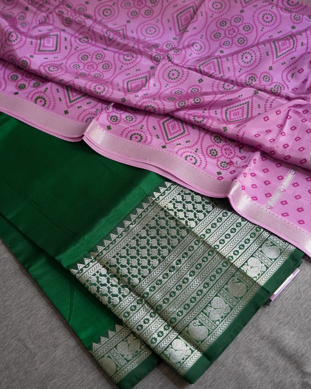 Mangalagiri Kanchi Border Unstitched Silk Top with Digital Print Silk Dupatta