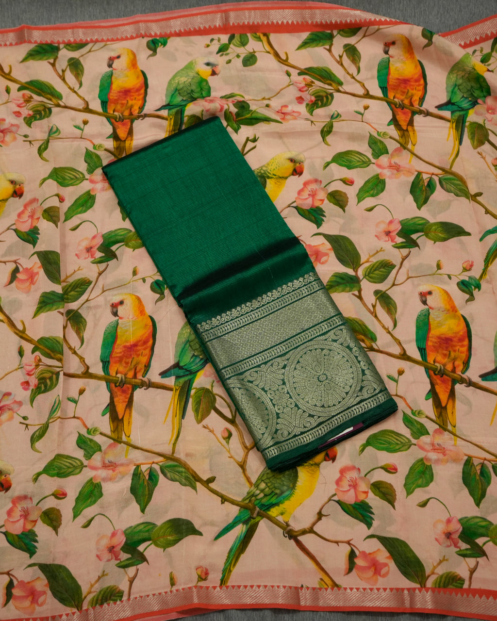 Pure Mangalagiri Silk Green Lehenga Set Kalamkari Dupatta