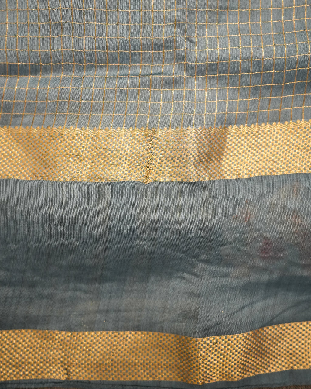 Soft Tussar Slate Blue Premium Saree with Zari Work & Peacock Embroidered Border