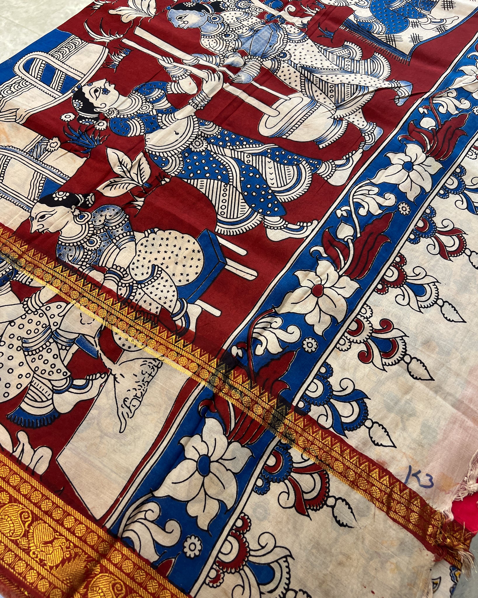 Mangalagiri Silk Saree with Kalamkari Border & Pallu | Red